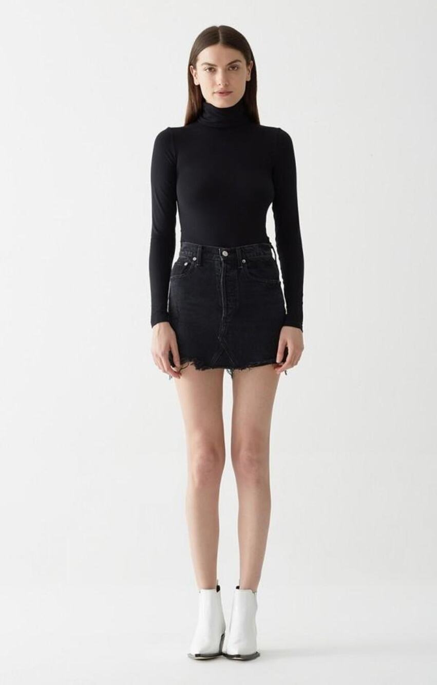 AGOLDE Quinn Hi-Rise Denim Mini Skirt Washed Black Cult Size 23
